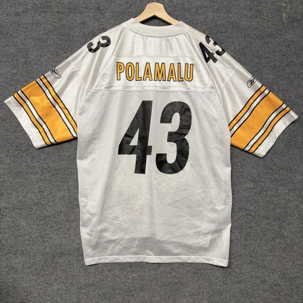 Pittsburgh Steelers Jersey Mens XL White NFL Football Reebok Polamalu 43 Onfield
